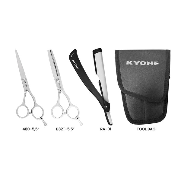 Kyone STS-01 | Cutting & Thinning Scissors, Razor & Tool Bag